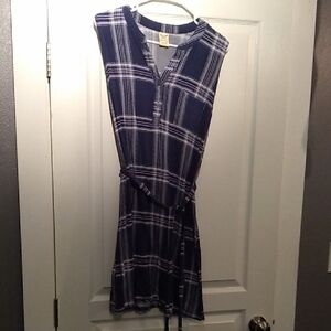 Navy Plaid Sleeveless Dress